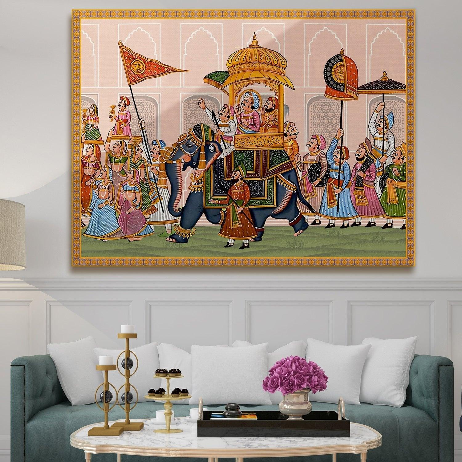 Indian Ethnic Traditional Wall Art Large Size Canvas Painting For Home and Hotels Wall Decoration. (ETHWA04)