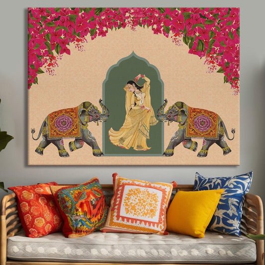 Indian Ethnic Traditional Wall Art Large Size Canvas Painting For Home and Hotels Wall Decoration. (ETHWA16)