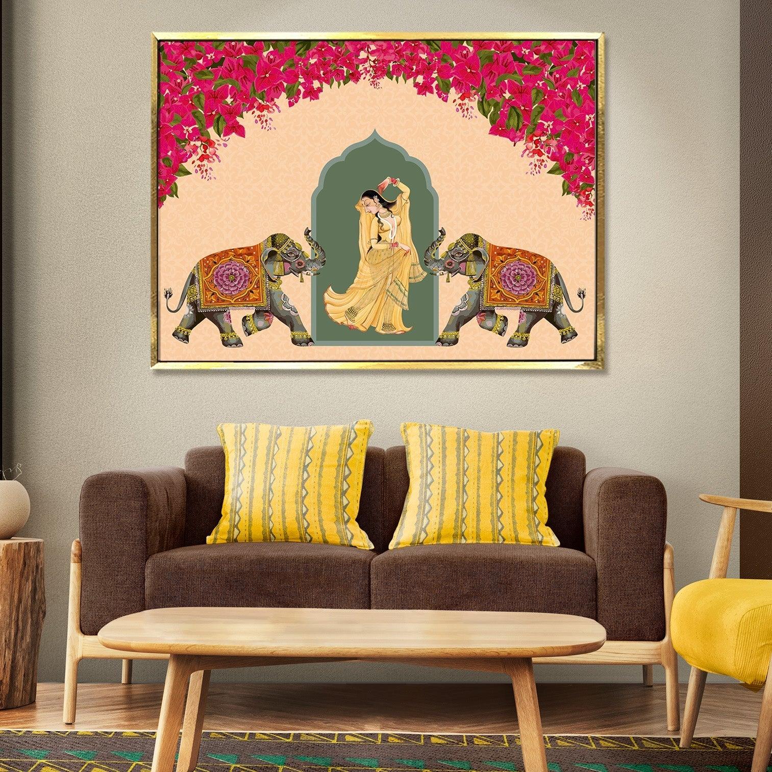 Indian Ethnic Traditional Wall Art Large Size Canvas Painting For Home and Hotels Wall Decoration. (ETHWA16)